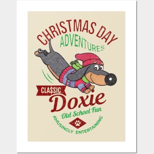 Funny Cute Doxie Dog with Classic Dachshund Christmas Posters and Art